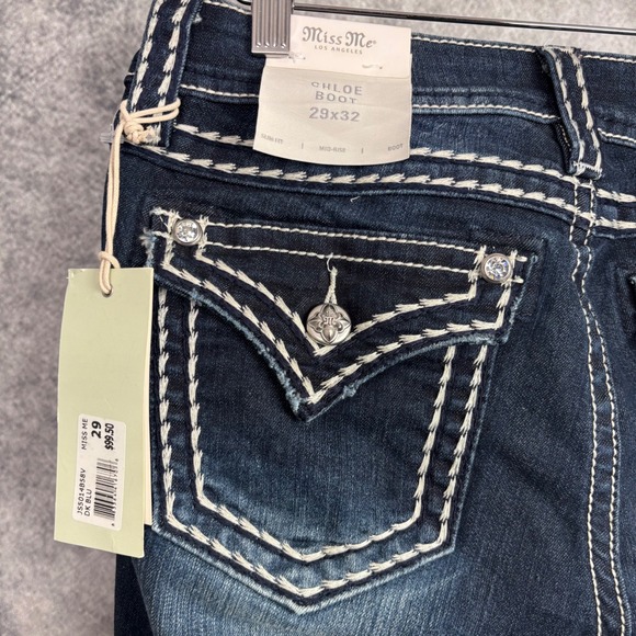Miss Me Loose Saddle Stitch Border Chloe Bootcut Jeans Mid Rise 29x32 NWT - Picture 12 of 16